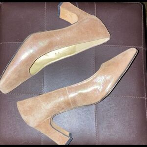 Sua Loabel RARE vintage nude iridescent square toe 3" block heel Size 8W